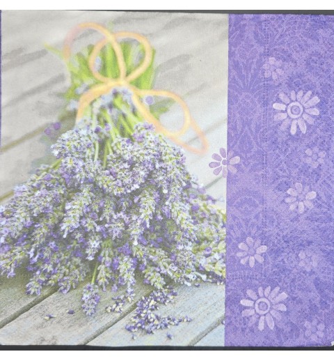 Serviette Lavendel Straus/Hintergrund Holzoptik