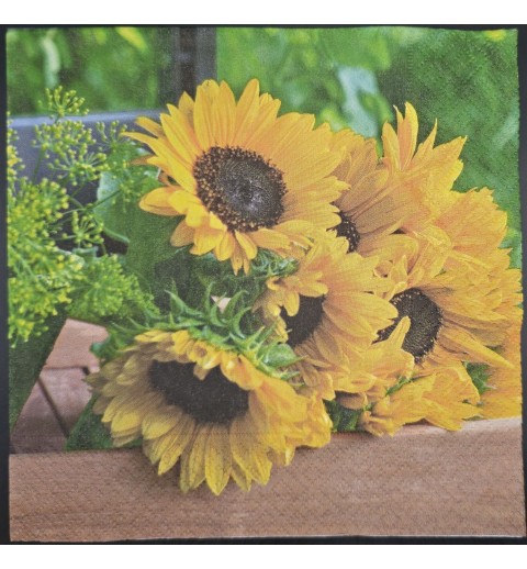 Serviette Foto Sonnenblumen Strauss/grüne Blätter