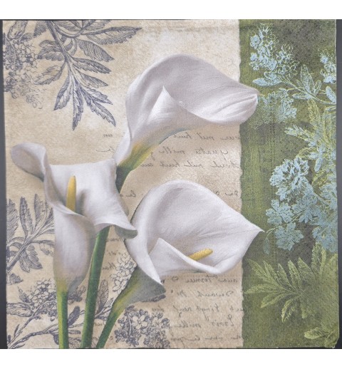 Serviette Drei Callas weiss/Hintergrund creme-grün