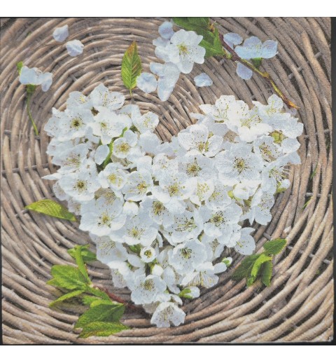 Serviette Weisse Blumenköpfe in Herzform im Korb