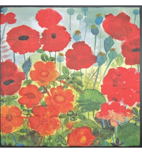 Serviette Aquarell Wiese mit roten Mohnblumen