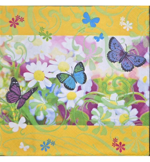 Serviette Schmetterlinge/Blumenwiese bunte Farben