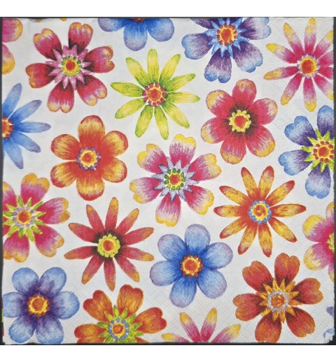 Serviette Bunte Blumenköpfe/Hintergrund weiss