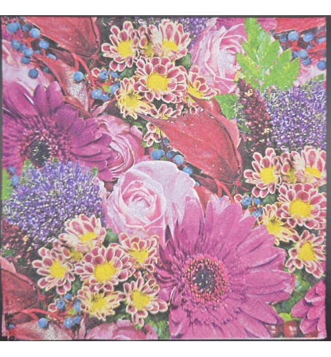 Serviette Buntes Blumenbouquet violette-pink-gelb-grün-rosa