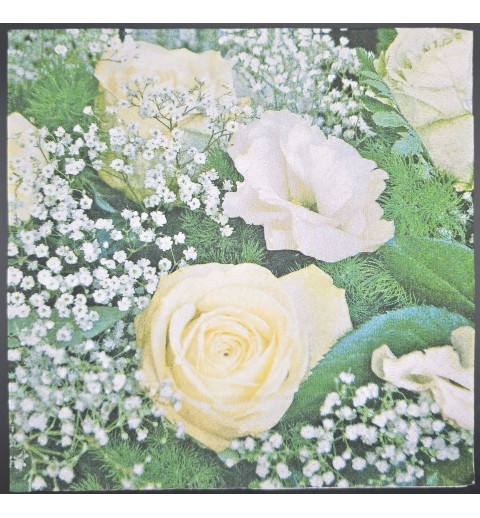 Serviette Rosen hellgelb/Schleierkraut