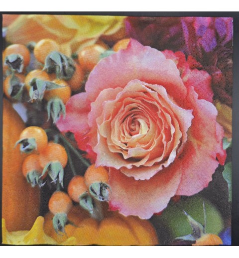 Serviette Grosse Rose coralle-rosa/orange Beeren
