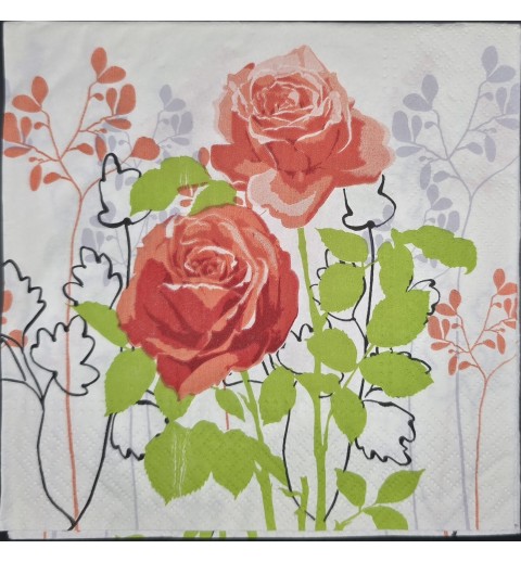 Serviette Zwei Rosen koralle-grün