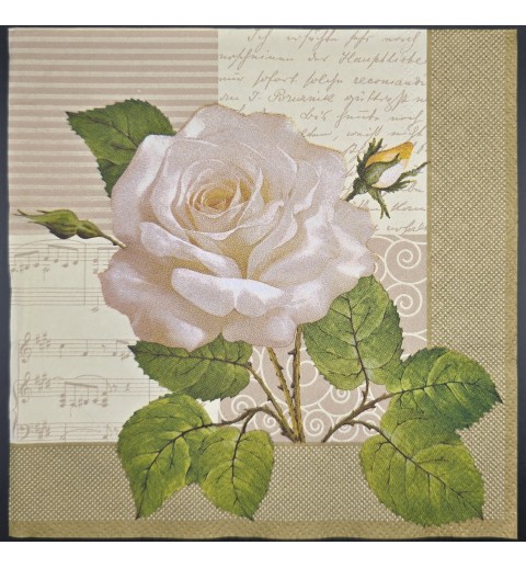 Serviette Rose creme/Hintergrund mit Schrift beige-olive