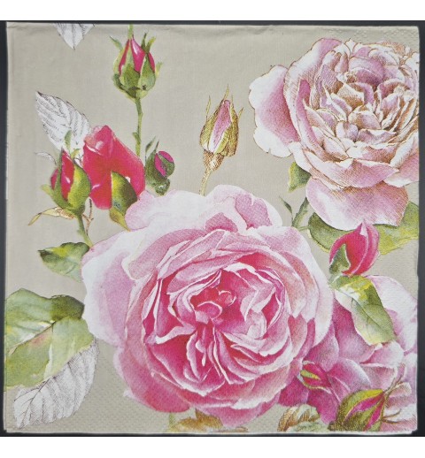 Serviette Gemalte Rosen rosa-grün