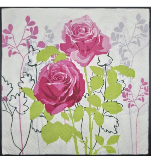 Serviette Zwei Rosen pink-grün