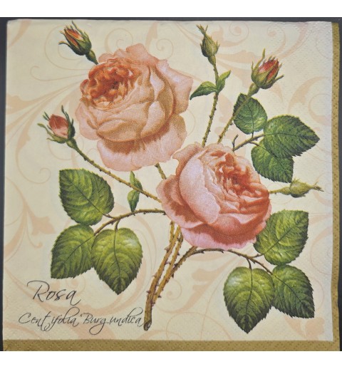 Serviette Rosenzweig mit zwei Rosen lachs-grün