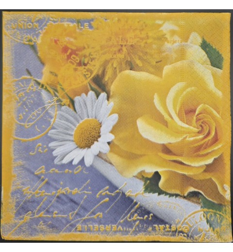 Serviette Gelbe Rosen/Margerite/Hintergrund grau