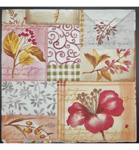 Serviette Blumen/Äste/Muster lachs-braun-magenta-creme