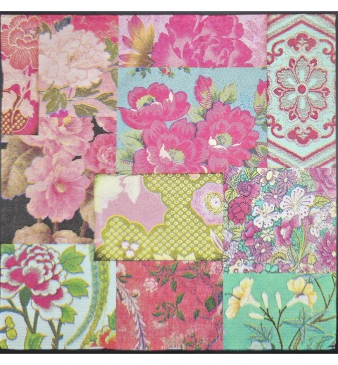 Serviette Blumen/Muster pink-rosa-hellgrün-türkis