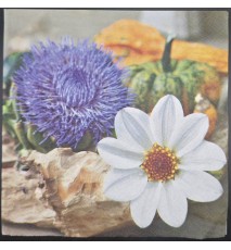 Serviette Blumen weiss-violette/Kürbisse/Stein