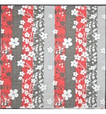 Serviette Hintergrund rot-grau-weiss gestreift/weisse Blumen