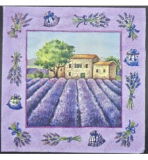 Serviette Lavendel Feld/Häuser/Baum