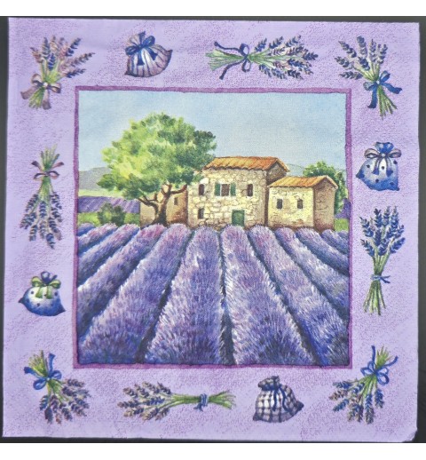 Serviette Lavendel Feld/Häuser/Baum