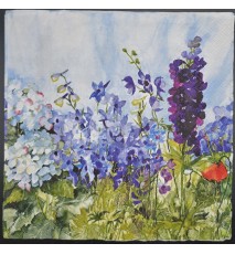Serviette Aquarell Blumenwiese lila-violette-hellblau-grün