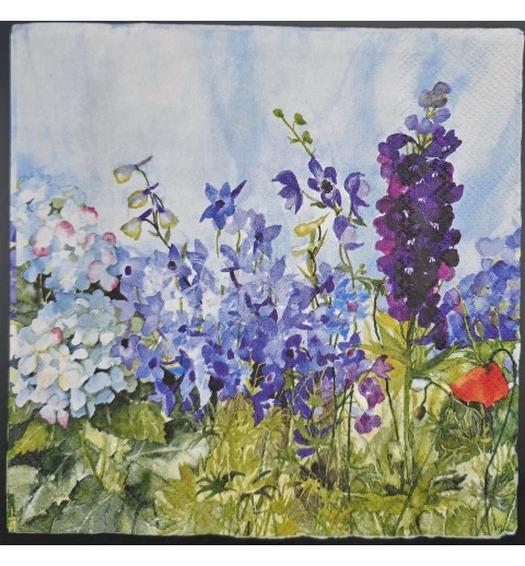 Serviette Aquarell Blumenwiese lila-violette-hellblau-grün