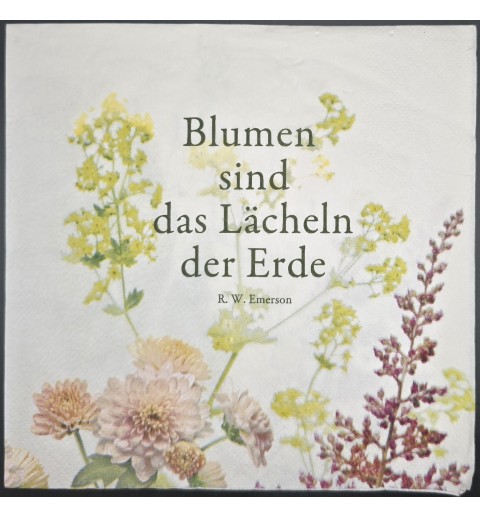 Serviette Blumen hellgrün-lachs-weinrot/Blumen sind das Lächeln....