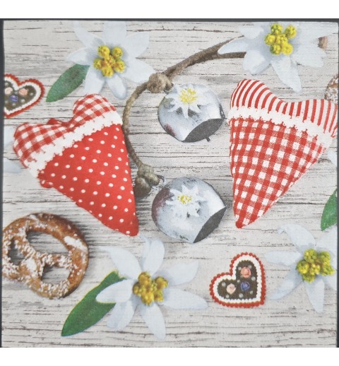 Serviette Herzen/Glocken/Brezel/Edelweiss