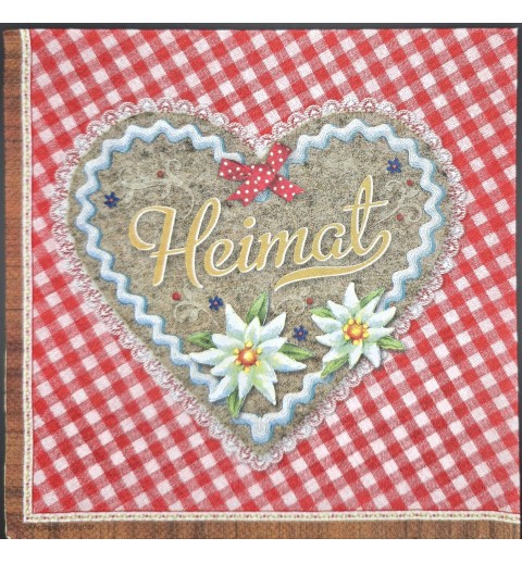 Serviette Karo Muster/Herz/Edelweiss/Heimat rot-weiss-braun