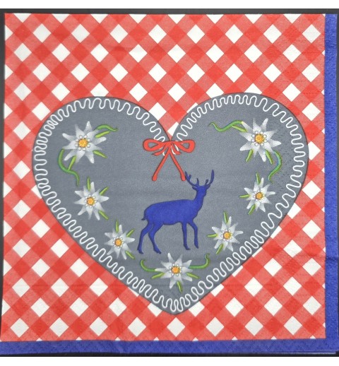 Serviette Karo Muster/Herz/Hirsch rot-weiss-blau-grau
