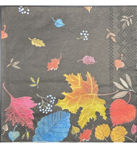 Serviette Hintergrund schwarz/bunte fallende Herbstblätter