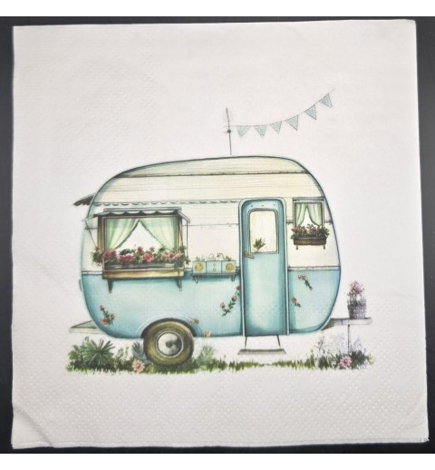Serviette Wohnwagen hellblau