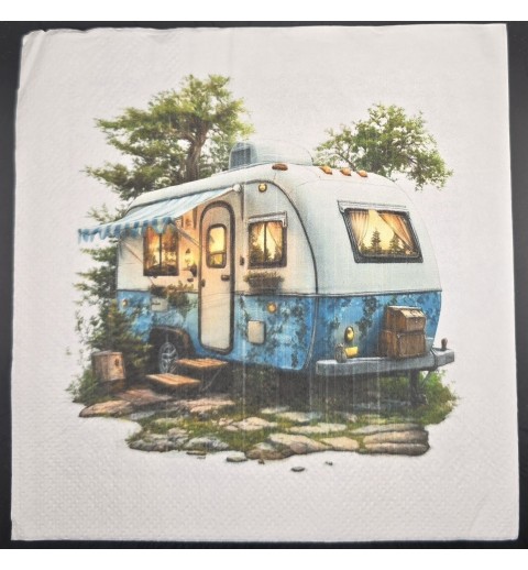 Serviette Wohnwagen blau-weiss/Bäume