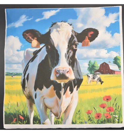 Serviette Kuh s/w auf Wiese/Landschaft