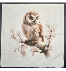 Serviette Eule auf Ast helle braun töne