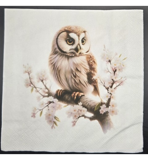 Serviette Eule auf Ast helle braun töne