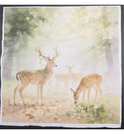 Serviette Hirsch und Reh im Nebel Wald