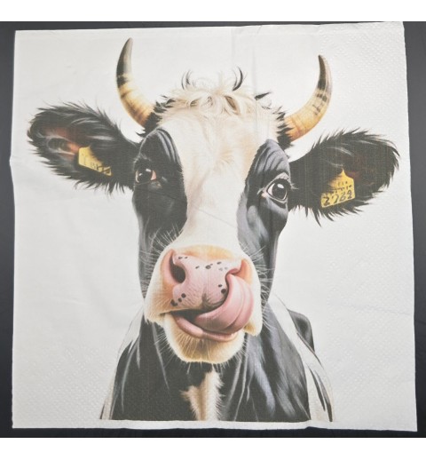 Serviette Kuh leckt sich die Nase s/w