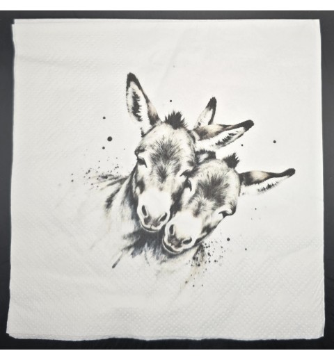 Serviette Zwei Eselköpfe hellgrau-weiss