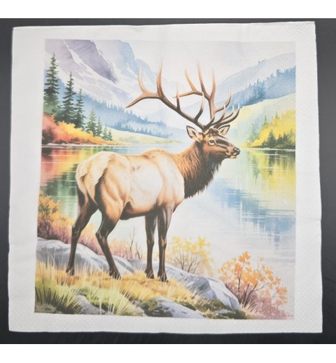 Serviette Hirsch am See/Berge/Landschaft