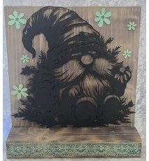 Schild stehend Metall Wichtel/Blumen mint und Leds