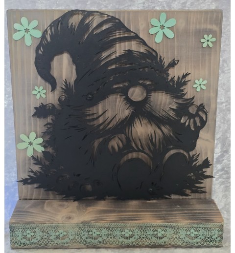 Schild stehend Metall Wichtel/Blumen mint und Leds