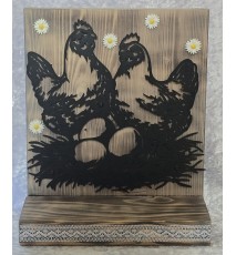 Schild stehend Metall Hühner im Nest mit Eiern und Leds