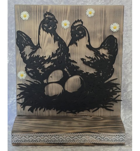 Schild stehend Metall Hühner im Nest mit Eiern und Leds