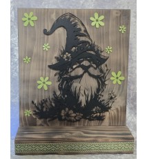 Schild stehend Metall Wichtel/Blumen hellgrün und Leds