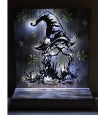 Schild stehend Metall Wichtel/Blumen hellgrün und Leds