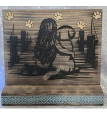Schild stehend Metall Hund und Mädchen und Leds