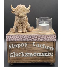 Teelicht mit Klötzchen Hochlandrind/Glücksmomente