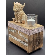 Teelicht mit Klötzchen Hochlandrind/Glücksmomente