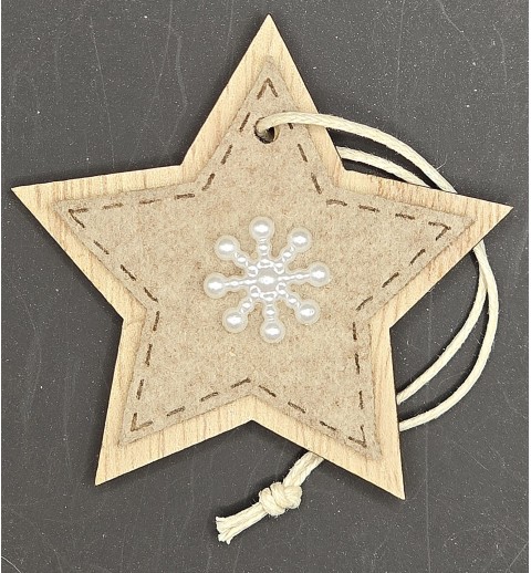 Holz Stern mit Filz und Schneeflocke beige
