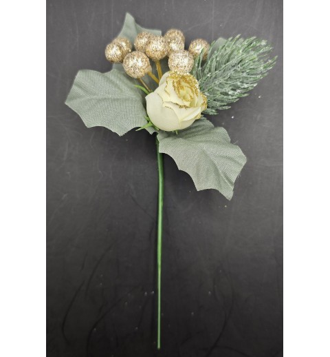 Rose/Blätter gold-weiss-grün