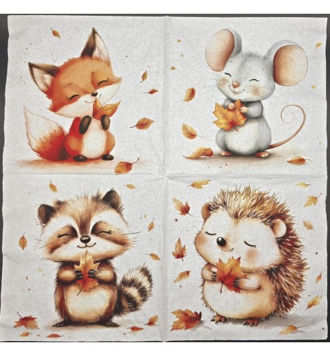 Serviette Niedliche Waldtiere/Herbstblätter